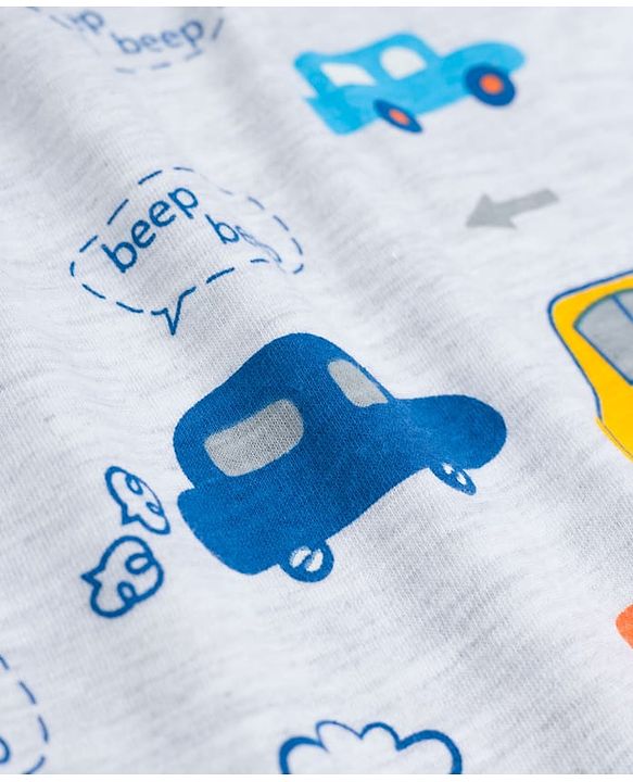 Babyhug Cotton Knit Half Sleeves T-Shirt & Shorts Co-ord Night Suit With Car Print - Grey