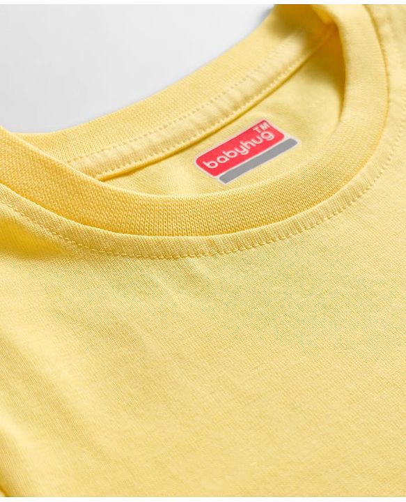 Babyhug Cotton Knit Half Sleeves T-Shirt & Short Night Suit with Striped & Dino Print - Yellow
