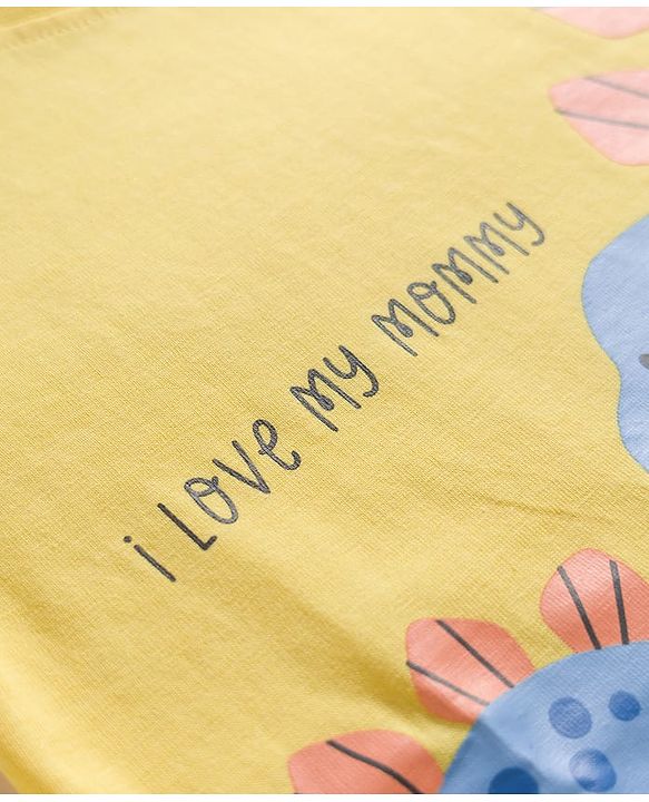 Babyhug Cotton Knit Half Sleeves T-Shirt & Short Night Suit with Striped & Dino Print - Yellow
