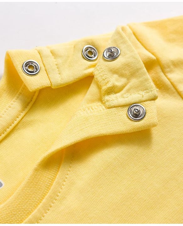 Babyhug Cotton Knit Half Sleeves T-Shirt & Short Night Suit with Striped & Dino Print - Yellow