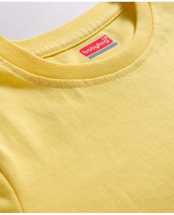 Babyhug Cotton Knit Half Sleeves T-Shirt & Short Night Suit with Striped & Dino Print - Yellow