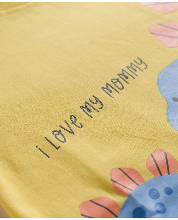 Babyhug Cotton Knit Half Sleeves T-Shirt & Short Night Suit with Striped & Dino Print - Yellow