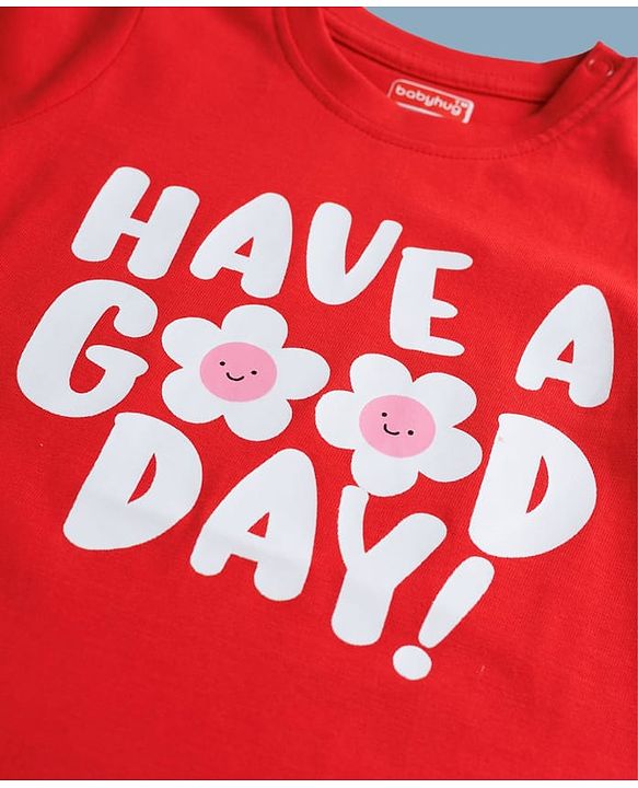 Babyhug Cotton Knit Half Sleeves T-Shirt & Shorts Night Suit With Floral Print - Red