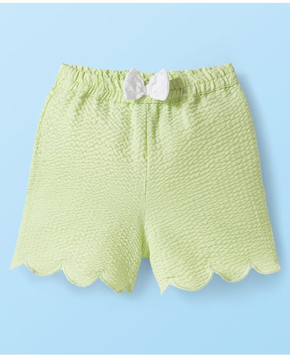 Babyhug Cotton Woven Frill Sleeves Top with Kiwi Embroidery & Shorts Set - White & Green