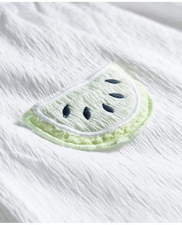 Babyhug Cotton Woven Frill Sleeves Top with Kiwi Embroidery & Shorts Set - White & Green