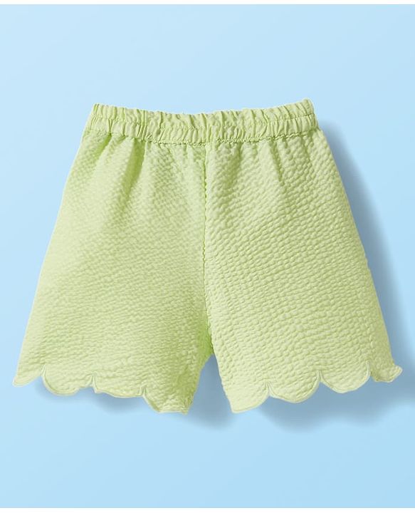 Babyhug Cotton Woven Frill Sleeves Top with Kiwi Embroidery & Shorts Set - White & Green