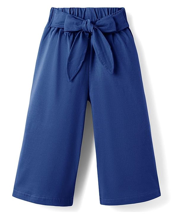 Babyhug Single Jersey Knit Full Length Solid Palazzo With Applique - Blue