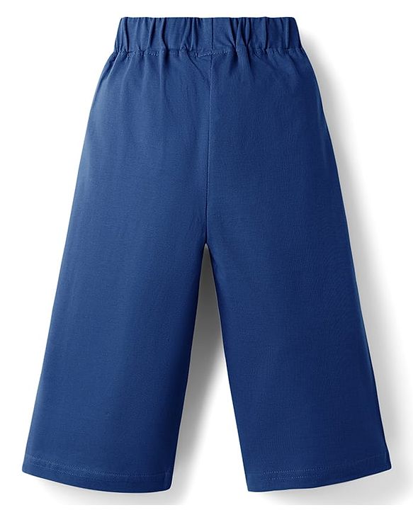 Babyhug Single Jersey Knit Full Length Solid Palazzo With Applique - Blue