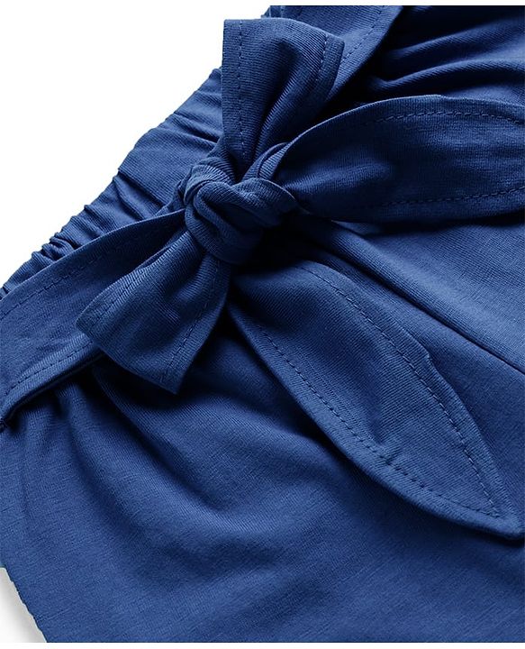 Babyhug Single Jersey Knit Full Length Solid Palazzo With Applique - Blue