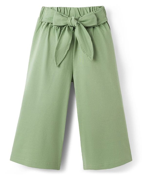 Babyhug Single Jersey Knit Full Length Solid Palazzo With Applique - Olive Green