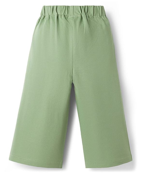 Babyhug Single Jersey Knit Full Length Solid Palazzo With Applique - Olive Green
