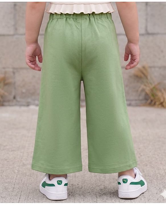 Babyhug Single Jersey Knit Full Length Solid Palazzo With Applique - Olive Green