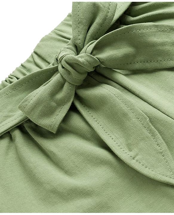 Babyhug Single Jersey Knit Full Length Solid Palazzo With Applique - Olive Green