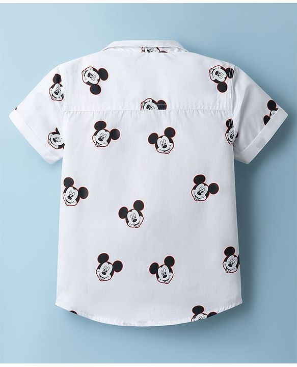 Babyhug Disney Cotton Woven Half Sleeves Shirt With Micky Mouse Graphics & Tie - White