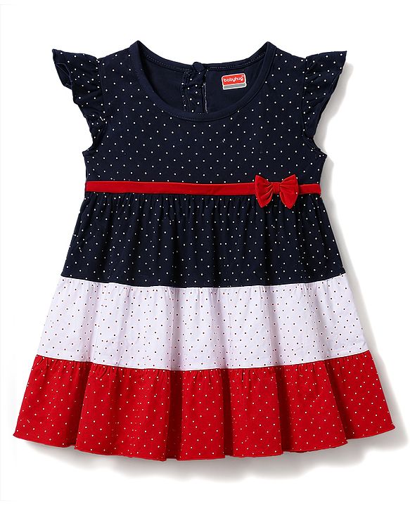 Babyhug Cotton Knit Frocks with Bloomer/Short Frill Sleeves Polka Dot Multi Color 0-3 Months