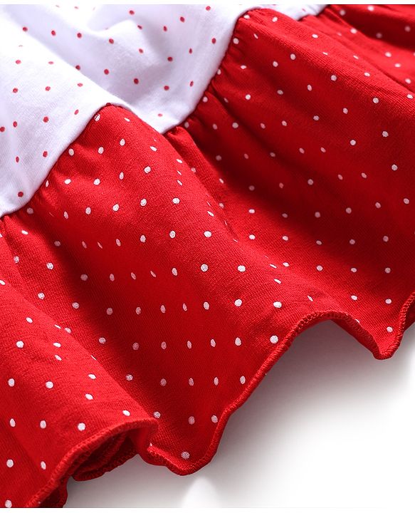 Babyhug Cotton Knit Frocks with Bloomer/Short Frill Sleeves Polka Dot Multi Color 0-3 Months
