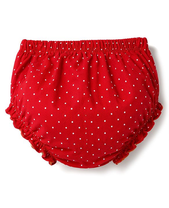 Babyhug Cotton Knit Frocks with Bloomer/Short Frill Sleeves Polka Dot Multi Color 0-3 Months