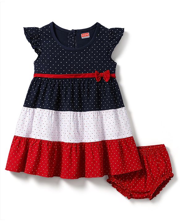Babyhug Cotton Knit Frocks with Bloomer/Short Frill Sleeves Polka Dot Multi Color 0-3 Months