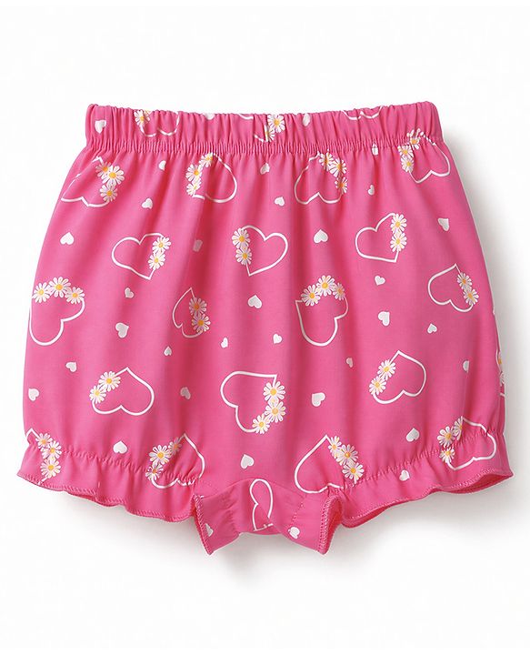 Babyhug 100% Cotton Single Jersey Knit Bloomer with Hearts & Floral Pack of 3 - Dark Pink Yellow & Navy