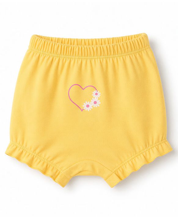 Babyhug 100% Cotton Single Jersey Knit Bloomer with Hearts & Floral Pack of 3 - Dark Pink Yellow & Navy