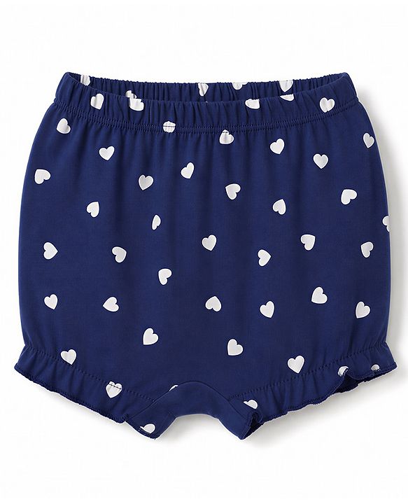 Babyhug 100% Cotton Single Jersey Knit Bloomer with Hearts & Floral Pack of 3 - Dark Pink Yellow & Navy