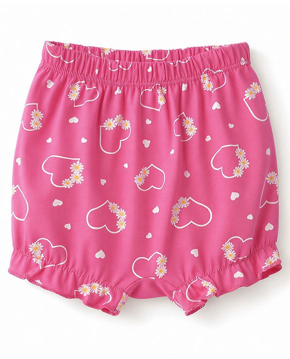 Babyhug 100% Cotton Single Jersey Knit Bloomer with Hearts & Floral Pack of 3 - Dark Pink Yellow & Navy