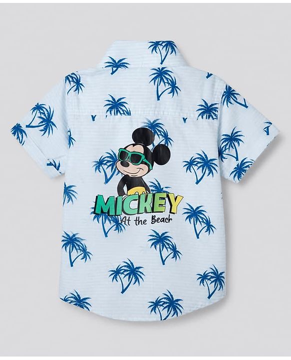 Babyhug Disney 100 % Cotton Woven Poplin Printed Shirt with Half Sleeves and Mickey Mouse Print in Blue