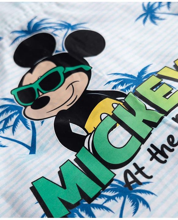 Babyhug Disney 100 % Cotton Woven Poplin Printed Shirt with Half Sleeves and Mickey Mouse Print in Blue