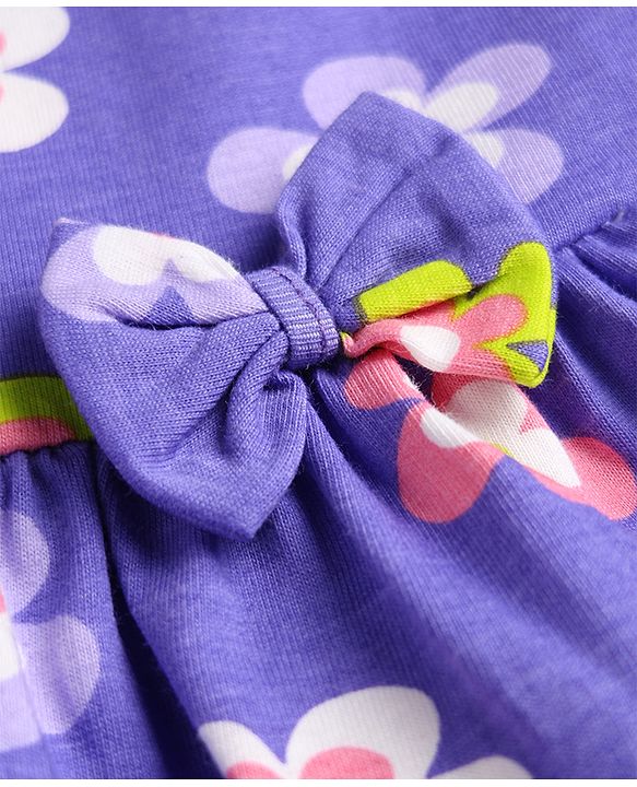 Babyhug Single Jersey Knit Sleeveless Floral Printed Frock With Bloomer & Headband - Purple