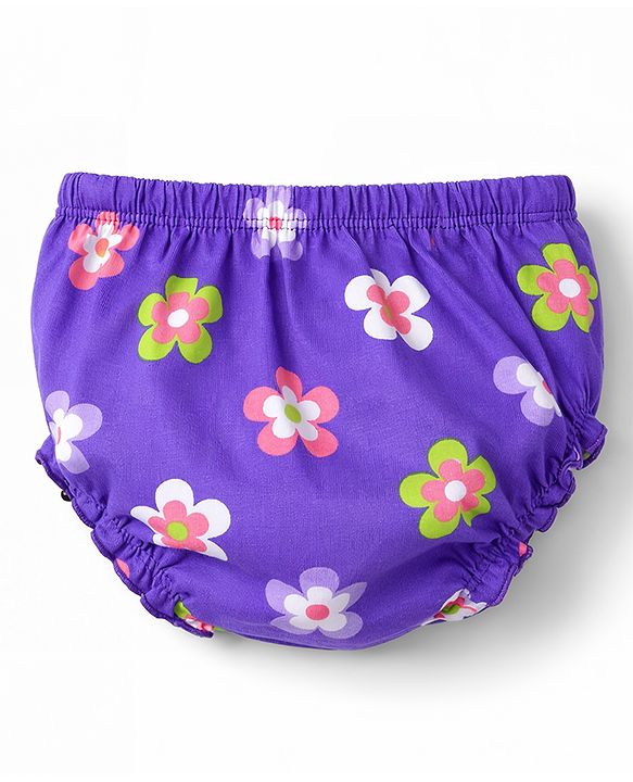 Babyhug Single Jersey Knit Sleeveless Floral Printed Frock With Bloomer & Headband - Purple