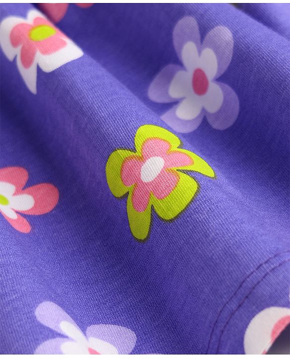 Babyhug Single Jersey Knit Sleeveless Floral Printed Frock With Bloomer & Headband - Purple