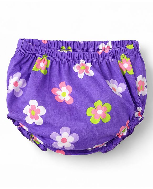 Babyhug Single Jersey Knit Sleeveless Floral Printed Frock With Bloomer & Headband - Purple