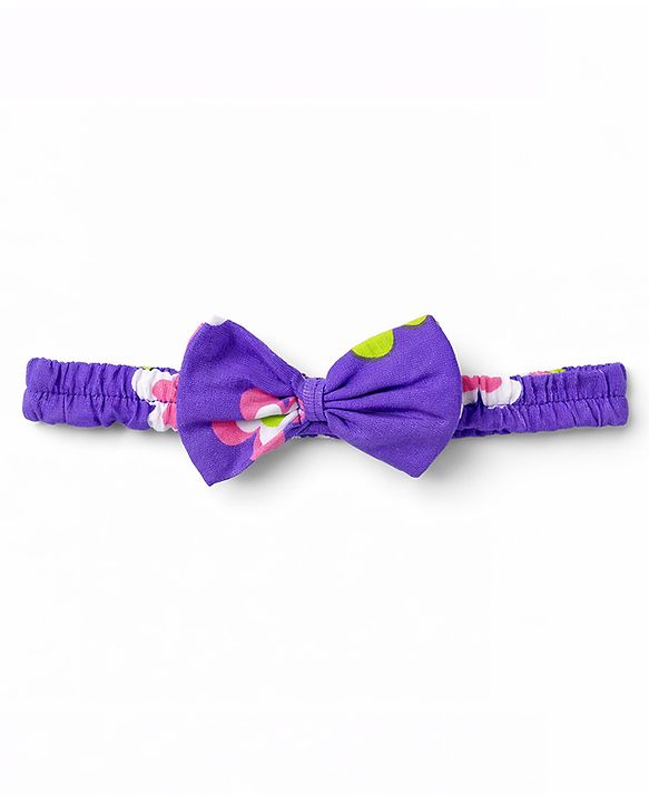 Babyhug Single Jersey Knit Sleeveless Floral Printed Frock With Bloomer & Headband - Purple