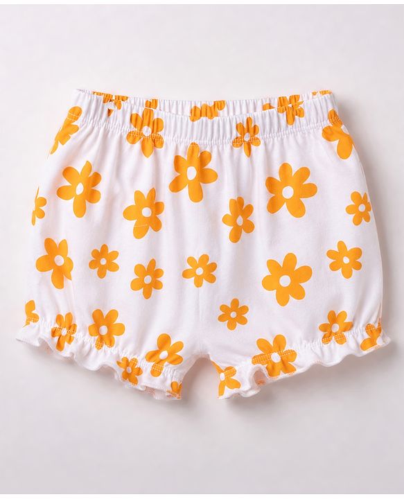 Babyhug 100% Cotton Knit Floral Printed Bloomers Pack Of 3 - Lilac Pink & White