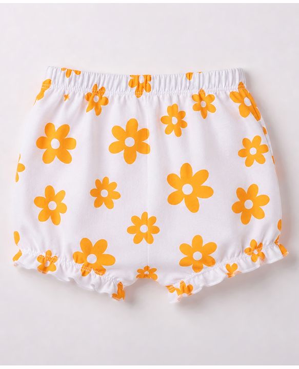 Babyhug 100% Cotton Knit Floral Printed Bloomers Pack Of 3 - Lilac Pink & White