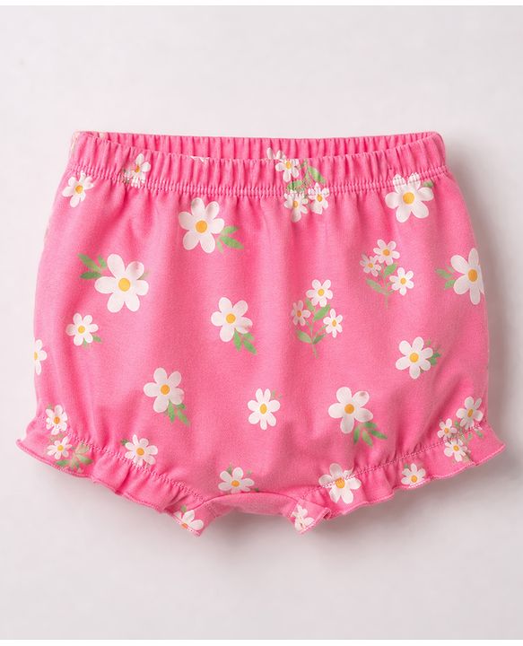Babyhug 100% Cotton Knit Floral Printed Bloomers Pack Of 3 - Lilac Pink & White