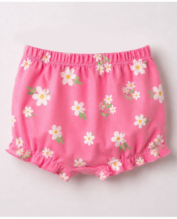 Babyhug 100% Cotton Knit Floral Printed Bloomers Pack Of 3 - Lilac Pink & White