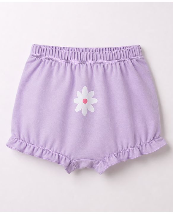 Babyhug 100% Cotton Knit Floral Printed Bloomers Pack Of 3 - Lilac Pink & White