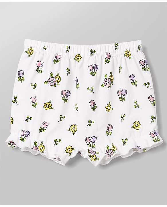 Babyhug 100% Cotton Single Jersey Knit Floral & Bunny Printed Bloomers Pack of 3 -Yellow & White