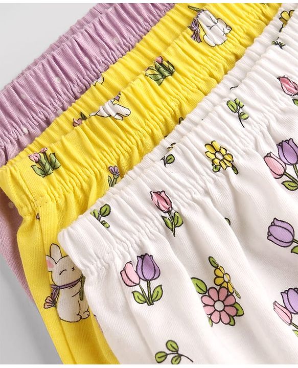 Babyhug 100% Cotton Single Jersey Knit Floral & Bunny Printed Bloomers Pack of 3 -Yellow & White