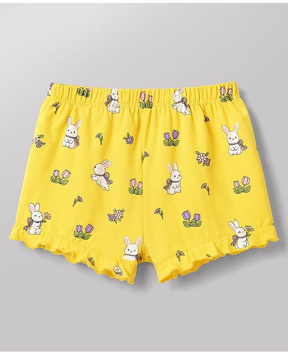 Babyhug 100% Cotton Single Jersey Knit Floral & Bunny Printed Bloomers Pack of 3 -Yellow & White