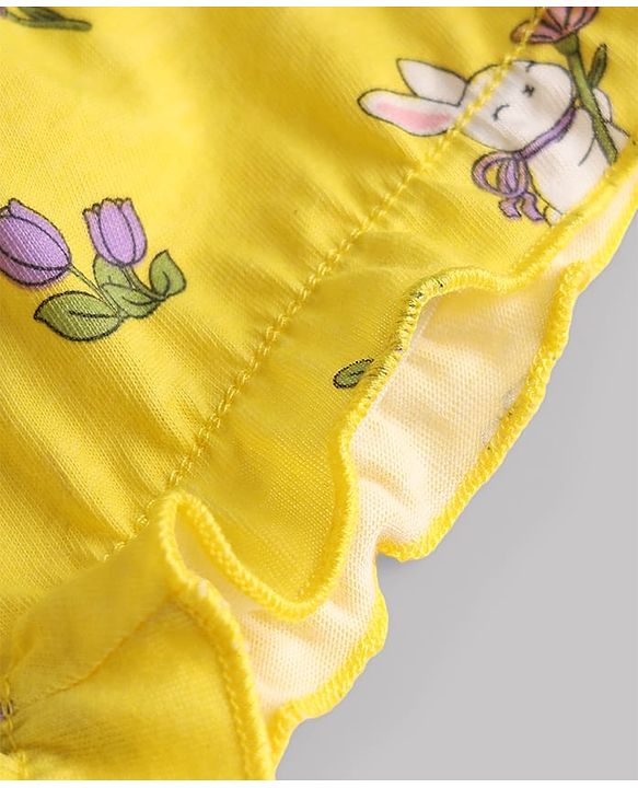 Babyhug 100% Cotton Single Jersey Knit Floral & Bunny Printed Bloomers Pack of 3 -Yellow & White