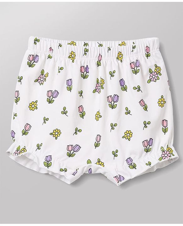 Babyhug 100% Cotton Single Jersey Knit Floral & Bunny Printed Bloomers Pack of 3 -Yellow & White