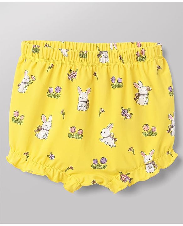 Babyhug 100% Cotton Single Jersey Knit Floral & Bunny Printed Bloomers Pack of 3 -Yellow & White