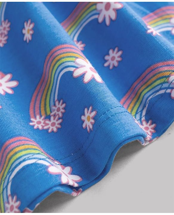 Babyhug Single Jersey Knit Frock & Bloomer With Half Sleeves Tee & Rainbow Print - Blue
