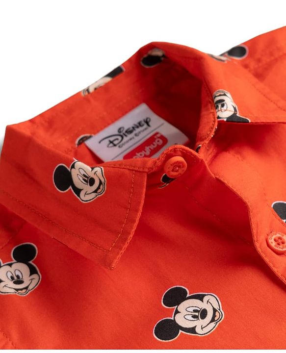 Babyhug Disney 100% Cotton Woven Half Sleeves Shirt With Mickey Mouse Graphic- Red