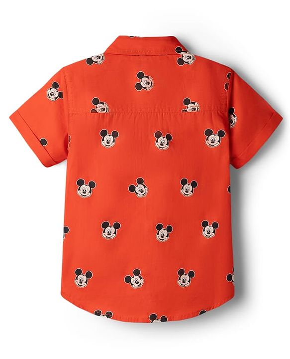 Babyhug Disney 100% Cotton Woven Half Sleeves Shirt With Mickey Mouse Graphic- Red