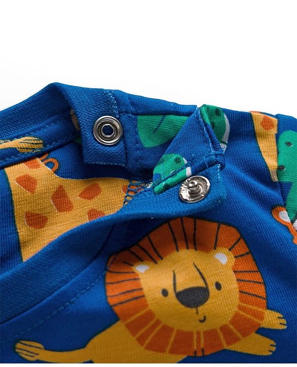 Babyhug 100% Cotton Knit Full Sleeves Animal Printed Co-Ords T-Shirt & Pyjama Night Suit - Blue