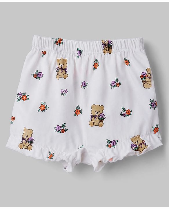 Babyhug 100% Cotton Single Jersey Knit Bear Printed Bloomers Pack of 3 - Mauve & White