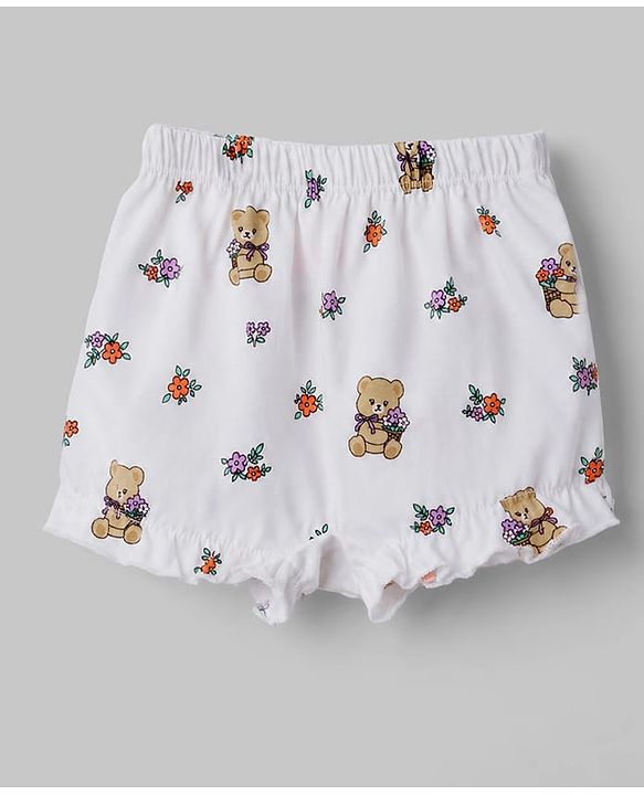 Babyhug 100% Cotton Single Jersey Knit Bear Printed Bloomers Pack of 3 - Mauve & White